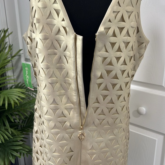 Lilly Pulitzer Mango shift dress gold metalli daisy laser out NWT Size L - Picture 4 of 8
